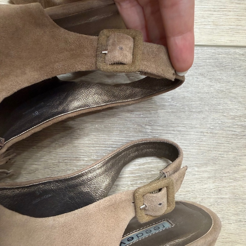 Reed Evins Suede Studded Fringe Slingback PeepToe Heels Boho Coastal Cowgirl 8.5 - Picture 9 of 11